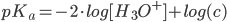 pK_a = �-2 cdot log[H_3O^+] + log(c) 
